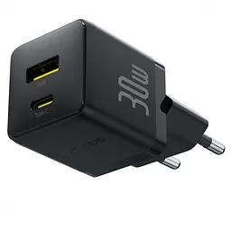 Зарядний пристрій Baseus Palm Fast Charger C+U 30W EU Cluster Black (with Mini White Cable USB-C to USB-C 60W (20V/3A) 1m) (P1011160A113-01) - мініатюра 8