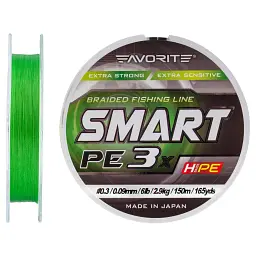 Шнур Favorite Smart PE 3x 150м (l.green) 0.3/0.09 мм 6 lb/2.9 кг