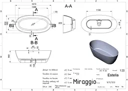 Ванна Miraggio ESTELLA (0000267) Miramarble | Глянцева | Окремостояча | Біла - мініатюра 2