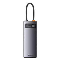 Хаб Baseus Metal Gleam Series 6-in-1 Type-C HUB Type-C to USB3.0*3+PD*1+SD/TF*1 WKWG030213 Grey - мініатюра 2