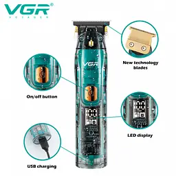 Акумуляторна машинка для стрижки волосся з тримером для бороди VGR V-961 5 Вт - мініатюра 3
