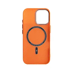 Карбоновый чехол для Apple iPhone 17, LikeCarbon2 SE MagCase, оранжевый, тонкий защитный чехол-панель из поликарбоната с магнитами N52, MagSafe, противоударный, совместим с беспроводной зарядкой, приподнятые края для защиты камеры - мініатюра 2