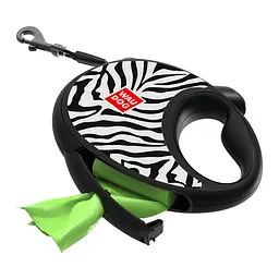 Повідець-рулетка для собак Waudog R-leash з контейнером для пакетів, малюнок "Зебра", світловідбивна стрічка, S, до 12 кг, 3 м - мініатюра 6