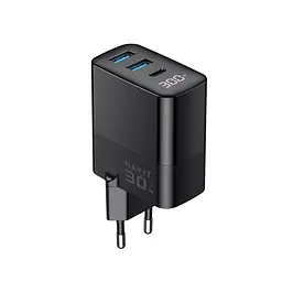 Зарядний пристрій Havit UCLE001 GaN 30 Вт 2хUSB-A USB-C (HV-UCLE001-BK)