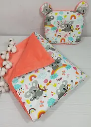 Плед для немовлят із знімним утеплювачем та подушка a.l.babybox Коали на веселці Помаранчевий