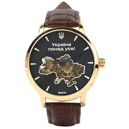 Чоловічий наручний годинник Besta Skeleton Gold Black Dial