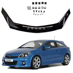 Дефлектор капоту мухобійка для Opel Astra H 2004-2009 Євро Кріплення (Voron Glass) MO10804