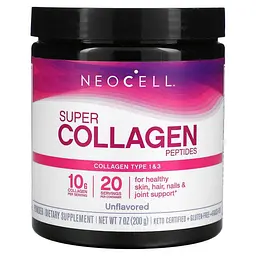 Колагенові пептиди, супер, Collagen Peptides, без ароматизаторів, тип 1 та 3, 200 г Neocell vit0001904