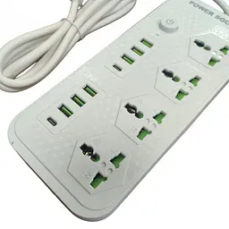 Мережевий подовжувач фільтр на 4 розетки та 6 USB білий 3,4A та 2 Type-C Power Socket J08 - мініатюра 4