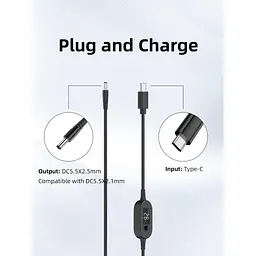 Кабель живлення USB-C to DC 5.5x2.5mm 1.0m 5V/9V/12V/15V/20V/28V 140W black XoKo (XK-K695) - мініатюра 4