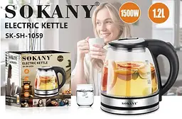 Скляний електрочайник 1500 Вт Sokany SK-SH-1059, чайник із підсвічуванням на 1.2 л - мініатюра 4