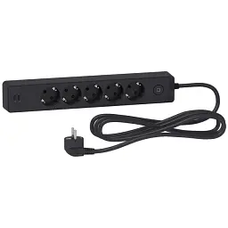 Мережевий подовжувач Schneider Electric  5 розеток з заземленням +2*USB чорний 3 м ST945U3B