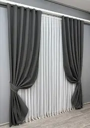 Комплект штор VR-Textil льон блекаут 2 шт 150x270 см графітовий (1594ш) - мініатюра 3