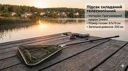Підсак складаний телескопічний прогумований капрон 67х70х230 см - мініатюра 2