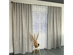 Мармурові жакардові штори світло-сірого кольору 2шт. 150х270 з білим тюлем жакардовим 400х270, на та ALBO pbe0052580 - мініатюра 2
