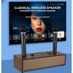 Портативна колонка ретро для караоке Kisonli G102 Bluetooth 1800 mAh 16 Вт 2 мікрофони Wooden - мініатюра 3