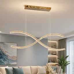 Дизайнерська підвісна LED-люстра Artlight 523-1200-2-C-GD золота з подвійною кришталевою хвилею, пультом та димером