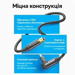 Оптический аудиокабель Vention длина 1,5 м внешний диаметр 4,5 мм Toslink тослинк оптические штекеры S/PDIF на обоих концах несжатый 2-канальный PCM или сжатый многоканальный звук DTS или Dolby 5.1/7.1 при поддержке устройств угловой штекер 90° с поворотом на 360° прямой штекер на другом конце гибкая ПВХ-оболочка с хлопковой оплёткой чёрный (BKDBG) - миниатюра 5