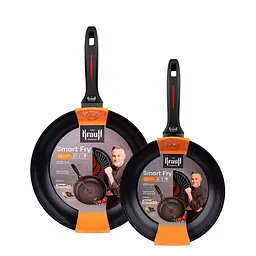 Набір сковорідок з індикатором нагріву Smart Fry Krauff ⌀24см та ⌀28см + Дошка обробна