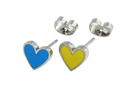 Сережки Xuping TTM Stainless Steel колір Родій пусети "Сердечки Патріотичні жовто-блакитні" (169090)