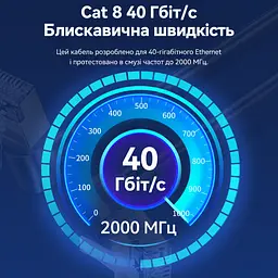 Патч-корд Ethernet Vention довжина 0,5 м LAN-кабель Cat8 STP 40 Гбіт/с роз’єми RJ45 8P8C поворотні кутові штекери з поворотом на 360° тонкий із зовнішнім діаметром 3,8 мм смуга пропускання 2000 МГц чорний (IKLBD) - мініатюра 12