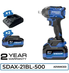 Гайковерт ударний акумуляторний Zegor SDAX-21BL-500 21V Advanced 2 батареї безщітковий двигун/реверс/з підсвічуванням - мініатюра 15