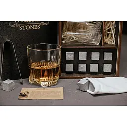 Подарунковий набір Whiskey Stones камені для віскі у дерев'яному пеналі 8 шт. + 2 склянки Bormioli Rocco Selecta + щипці + мішечок - мініатюра 4