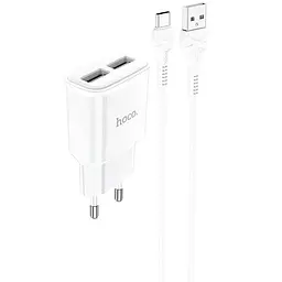 МЗП Hoco C88A Star round 2.4A (2USB-A) + кабель USB to Type-C Білий