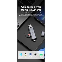 Зчитувач флеш-карт Vention USB 3.0 AM/USB-C to SD+TF Gray Dual Drive Letter Aluminum Alloy (CLLH0) - мініатюра 8
