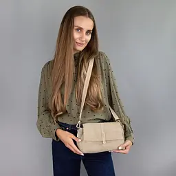 Сумка жіноча маленька замшева на три відділення Virginia Conti 04154 світлий тауп - мініатюра 7