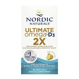 Омега-3 риб'ячий жир Nordic Naturals Ultimate Omega 2X D3 для серця, мозку та зору 60 софтгелів
