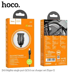 Адаптер автомобільний HOCO Z43 Mighty + Type-C Cable single port car charger 1USB 18W чорний - мініатюра 7