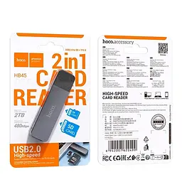 Картридер Hoco HB45 Spirit 2в1 USB 2.0 Micro SD швидкість передачі данних 480 Мбит/с Сірий - мініатюра 5