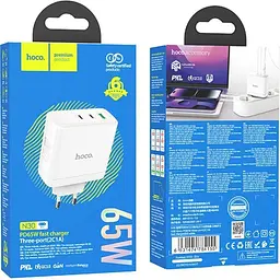 Мережевий зарядний пристрій Hoco N30 Glory PD65W White (784155) [152091] - мініатюра 6