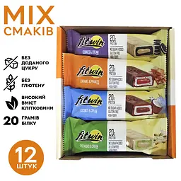 Блок батончиків FitWin Protein Bar 33% MIX, 12x60 грам
