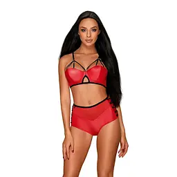 Комплект білизни Obsessive Leatheria L/XL червоний