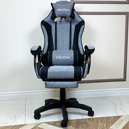 Геймерське крісло DEXON TITAN з підставкою для ніг, з тканини, Чорний-Темно-сірий - мініатюра 3