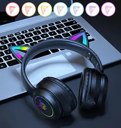 Ігрові Bluetooth навушники Onikuma з котячими вушками, RGB підсвіткою та мікрофоном - мініатюра 2