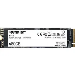 Твердотільний накопичувач SSD 480Gb, P310, PCI-E 3.0 x4, M.2 2280, 3D TLC, 1700/1500 МБ/с Patriot teh0019769