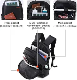 Рюкзак міський Tigernu T-B3585 з USB портом та відсіком для ноутбука 15,6" 26л Dark Gray (19387) - мініатюра 3