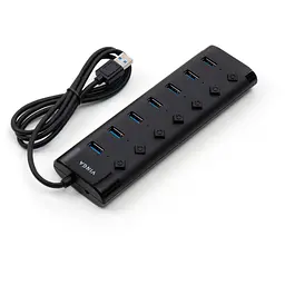 Концентратор Vinga USB3.0 to 7*USB3.0 1m cable with Switch and Power Adapter (VHA3A7B) - мініатюра 4
