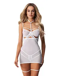 Бебі-дол Obsessive Arrowel White chemise S/M, з декоративним чокером та гартерами