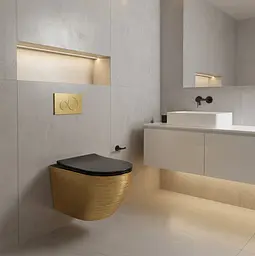 Підвісний унітаз Rea Carlo Tornado безободковий 49x36 см black з оздобленням brushed gold REA-C4330 - мініатюра 2