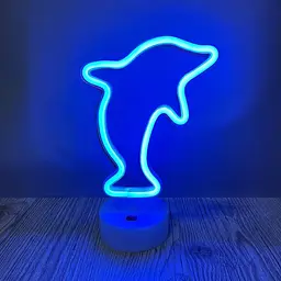 Неоновий нічник Дельфін, світильник, USB, живлення через PowerBank та батарейки, синій (WLS-QX-NH2402B)