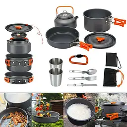 Набір туристичного посуду Camping cooking зі столовими приладами 10 в 1 / Набір посуду для походу, пікніка та риболовлі - мініатюра 2