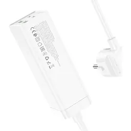 Мережевий подовжувач Hoco AC10A Barry PD65W GaN (2C2A with 1 socket) Desktop Charger White - мініатюра 3
