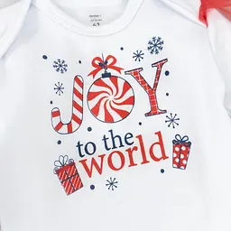 Теплий новорічний комплект для дівчинки Joy To The World зріст 74 см (6 - 9 місяців) Malena Білий з принтом - мініатюра 4