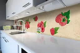 Кухонний фартух Малина вінілова наклейка ПВХ червоні ягоди Їжа Бежевий 65х250 см Happy Pocket Z180900