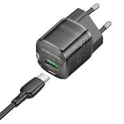 МЗП Borofone BN17 Sunlight PD20W+QC3.0 (1USB-A/1C) + кабель Type-C to Type-C Transparent black - мініатюра 3