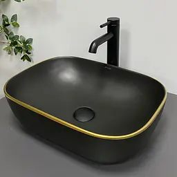 Умивальник VBI Ravenna black matt gold edge накладний VBI-011228, Золотий